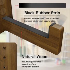 CAMATET Surfboard Racks for Wall Mount, Wooden Surfboard Hanger, Wood Surf Board Stand Indoor or Outdoor, Surfboard Holder for Surf Racks, Paddleboard, Skimboard, Longboard (Dark)