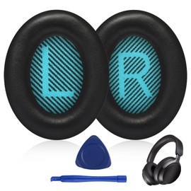 2 Pcs Protein Leather Earpads Cushions for Bose Headphones with 2 Removal Tool, Replacement Ear Pads for Bose QuietComfort 15 QC15 QC25 QC2 QC35/Ae2 Ae2i Ae2w/SoundTrue SoundLink Series (Black&Blue)
