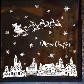 decalmile Christmas Window Clings Double Side Snow House Santa Claus Reindeer Window Decals Reusable Christmas Window Glass Stickers Door Party Home Decor