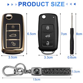 Key Shell 3 Buttons with Car Key Case Compatible with VW Golf Polo Tiguan Touran Caddy Sharan Beetle Skoda Octavia Car Key Housing VW Flip Key Replacement Parts Remote Control