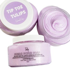 Sunbasil Soap Tulip Whipped Sugar Scrub Soap. Handmade Body Polish skincare. Floral