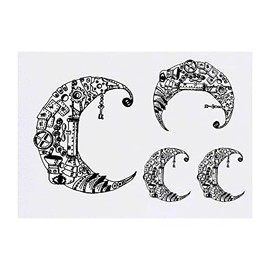 4 x 'Steampunk Crescent Moon' Temporary Tattoos - Water Resistant, Skin-Safe, Non-Toxic Transfers, Mixed Sizes (TO00049271)