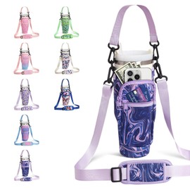 DLOCCOLD Water Bottle Carrier Bag with Phone Pocket for 40 oz Tumbler, Water Bottle Holder with Adjustable Shoulder & Handheld Strap, Carrier Sling Bag for Water Bottle Walking Camping Travelling