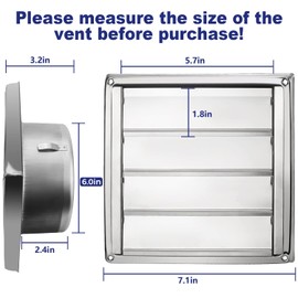 Funmit 6'' Metal Dryer Vent Cover, 7"x7" Outside Dimensions with Metal Mesh Screen, Outdoor Stainless Steel Louvered Vent Cover Includes 4 Screw for Easy Installation
