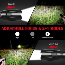ULTRAFIRE 2 Pack Tactical LED Torch with Flashlight Holster, 1200 Lumens Super Bright Zoomable 3 Modes Small Torch and Torch Pouch Case, AAA Flashlight, IP65 Waterproof