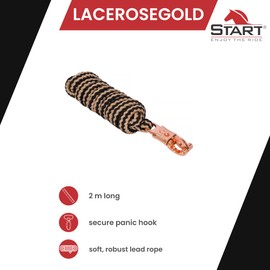 Start Durable Lead Rope Horse 2 m - Durable Horse Knit with Panic Hook - Tie Rope for Pony, Donkey, Goat - Soft & Tear-Resistant Tie Rope (Black/Rose Gold, Panic Hook)