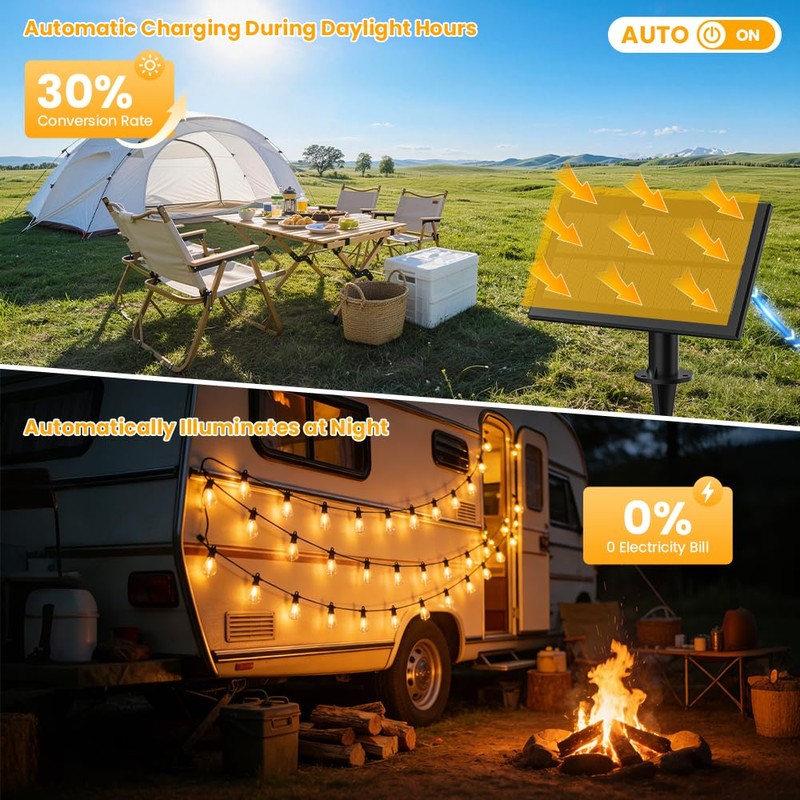 100FT Solar String Lights Outdoor Waterproof IP65 with USB-Charging ,