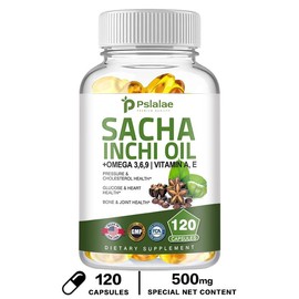 Pslalae Natural premium cold pressed extra virgin Inca Inchi Oil 500MG + OMEGA 3,6,9 Vitamins A, E 120 capsules