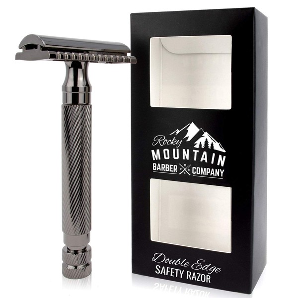 Men's Double Edge Safety Razor - Premium, Heavy Duty Safety Razor, 3 Piece Closed Comb Design For a Closer Shave - Made with Brass & Metal Finish by Rocky Mountain Barber Company