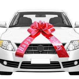 Bow for Car, Giant Large Red Bow for Car Birthday Large Gift Bow Red Bow Large Gift Bow Large Bow Car Large Bow 18th Birthday (23 Inches Happy Birthday)