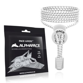 ALPHAPACE Pace Locks Elastic Shoelaces, No-Tie Laces, Slip-On Quick Release for Sports, Youth & Elderly, 120 cm, Various Colours, white