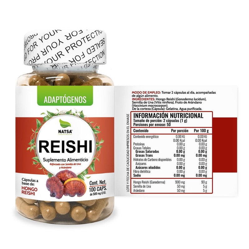 Reishi Ganoderma 100 cápsulas, Adaptogeno calidad Premium