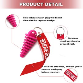 0.6"-1.5" Muffler Exhaust Wash Plug Motorcycle Dirt Bike 2 Stroke Rubber Exhaust Silencer with Keychain Tag Remove Before Start Engine Pink