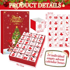 Justforjoyful Red Advent Calendar 2025, Empty Advent Calendar to Fill Yourself, Advent Calendar Box Drawers Christmas Gifts for Kids Adults Personalize with Treats Winter Holiday Xmas Countdown Gift