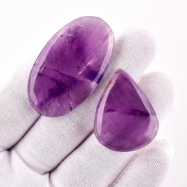Natural Amethyst Gemstones and Crystals Cabochon Lot, DIY Jewelry Making Loose Gemstones, Chakra Healing Crystals, Wire Wrapping Cabochons, Pack of 2 Pcs