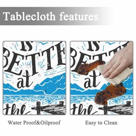 Yibeas Tablecloth Round Life is Better at The Lake Table Cloth Sketch House Lakeside Living Cottage Rustic Holiday Table Cover for Dining Room Kitchen Decoration Round Tablecloths 60 inch