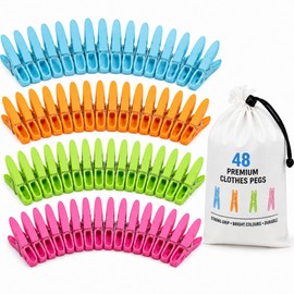 48 Pack Clothes Pegs for Washing Line with Bag, Extra Strong Grip Non Slip Laundry Pegs, Heavy Duty Plastic Washing Pegs, Wind Resistant Outdoor Clothes Line Pegs, 4 Colours