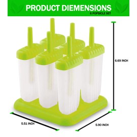 Moldes para Paletas de Hielo, RKINC Juego de Moldes para paletas heladas Plástico Libre de BPA, Reutilizables, con Base para Congelador, Resistentes, Ecológicos (6 Piezas)
