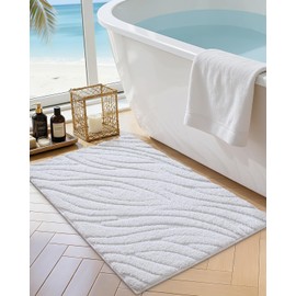 DEXI Bathroom Rugs 24x43, Extra Soft Absorbent Bath Mat, Non Slip Bathmat for Bathroom Floor, Machine Washable Rugs for Shower Floor, White