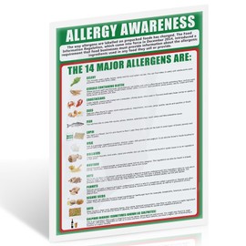 Food Allergy Awareness Sign, 14 Regulated Allergens, 400g Laminated Poster for Oil and Waterproof, Essential Allergen Information Poster for UK Food Businesses (A4, 297x210mm)