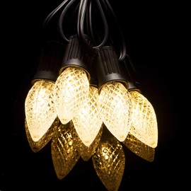 AJONIAM C7 Led Replacement Christmas Light Bulbs, 25-Pack C7 Shatterproof Led Bulbs with E12 Candelabra Base for Christmas String Lights, Waterproof & Dimmable Christmas Village Bulbs - Warm White