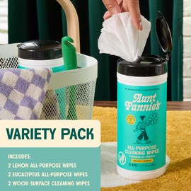 Aunt Fannie's Natural Cleaning Wipes Variety Pack, Multipurpose Surface Cleaner, 35 Count Each, Pack of 6