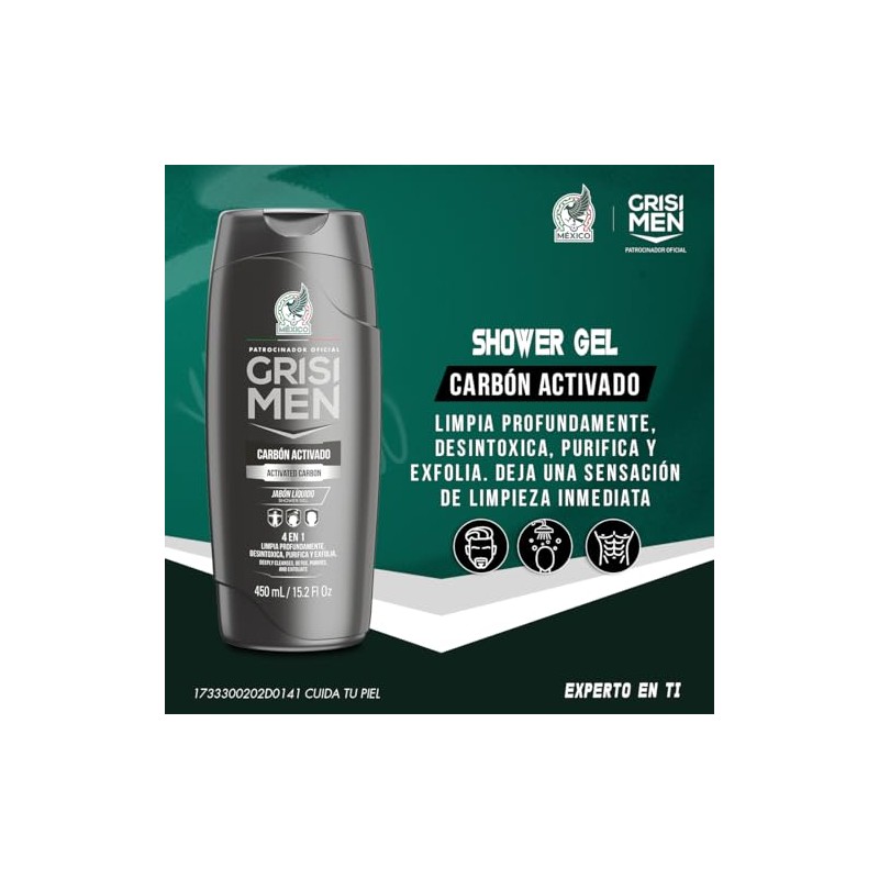AAZV Grisi Hombre Shower Gel Carbon Activado 450 Ml, 1