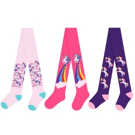 L&K-II Set of 3 Children's Knitted Tights for Girls with Different Unicorn Patterns and Colours, 3-2730A