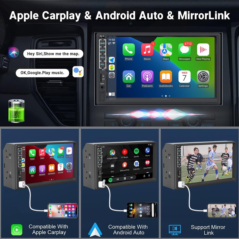 Leadfan Double Din Car Stereo with Dash Cam&Camera, Apple Carplay&Android