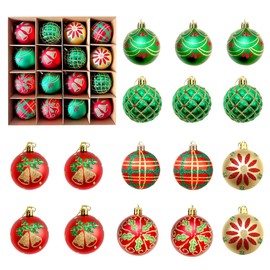Pack of 16 Christmas Baubles Plastic Set, Weatherproof Christmas Baubles, Christmas Tree Decoration, Green Glitter Christmas Baubles, for Festival Decorations, Christmas Tree Decorations, Home Decor,
