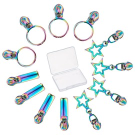 GORGECRAFT 1 Box 12 Pieces Rainbow Zippers #5 #3 Slider Self-Locking Zipper Colourful #3 Star Rectangular #5 Round Metal Replacement Repair Kit Large Teeth Zip Head