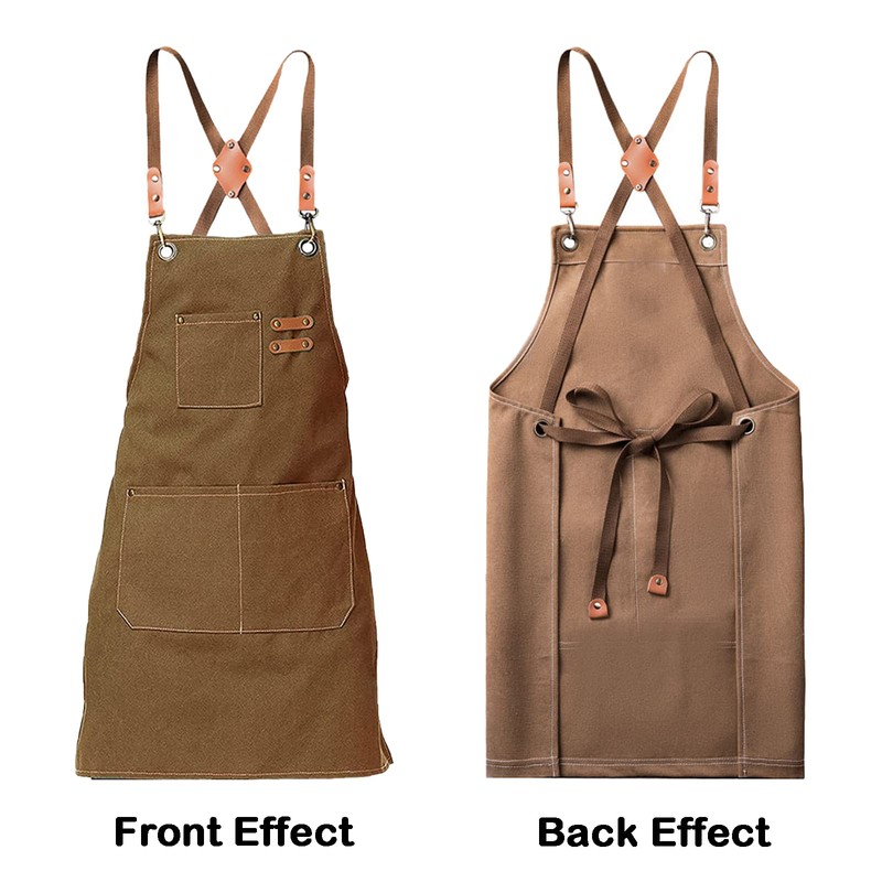 Chef Apron for women men,Adjustable Canvas Apron with Large Pockets,Crossback,Waterproof