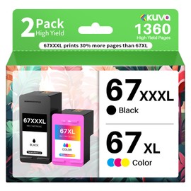 Kuva 67XXXL 67XL Ink Cartridge Black/Color Combo Pack Replacement for Ink 67 67xl Ink Cartridges for Envy 6055e 6455e 6055 DeskJet 4100e 4152e 4155e Printer (67XXXL Black; 67XLTri-Color 2 Pack