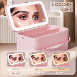Buqikma Makeup Mirror with 3-Color LED Lights & Layered Storage Rechargeable