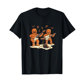 Music Gingerbread Men Rockband with Guitar Costume T-Shirt
