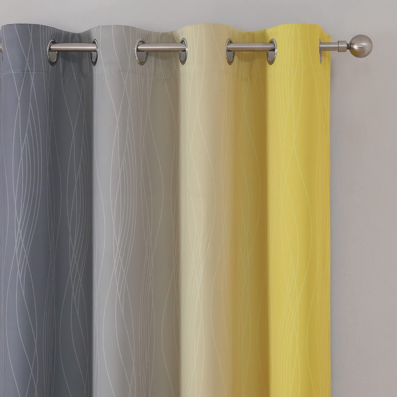 Estelar Textiler Yellow and Gray Blackout Curtains 96 Inches Long,