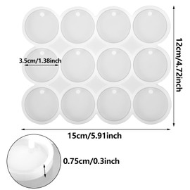 Mabor Round Silicone Mold 12-Cavity 1.38" Circle Resin Mold with Hole Round Keychain Mold Silicone Molds for Epoxy Resin Casting DIY Pendant Earrings Making