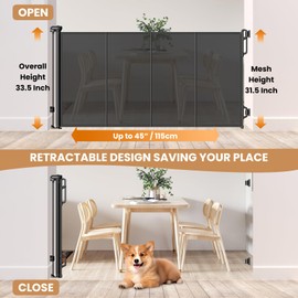 Spaceany Reinforced Retractable Baby Gate or Mesh Dog Gate,Easy to Use for Stairs, Doorways, Hallways, Indoor, Outdoor, Wide Pet Gate 33.5" Tall, Extends to 45" Wide, Black