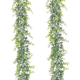 So Cal Pro Eucalyptus Strands Set of 2 Strands 180 cm, Approximately 6 ft. Each Artificial Greenery Vines for Room Decor Fake Leaves Ivy Garland