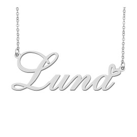 Silver Luna Name Necklace Heart Charm Pendant Stainless Steel Mother Day Jewelry for Best Friends Familys 16"