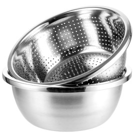 LDHHYH Stainless Steel Colander and Bowl Set, Stainless Steel Pasta Strainer 26 cm, Stainless Steel Sieve, Stainless Steel Bowl Set, Kitchen Strainer Pasta Strainer for Vegetables Fruits Pasta Rice