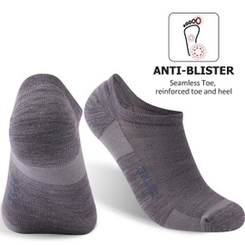 ZEAL WOOD Merino Wool No Show Running Tennis Golf Cycling Socks for Men Womens Mens Hiking Socks Women Men Moisture Wicking Ankle Athletic Socks Low Cut Wool Socks Gifts for Women 3 Pairs-Grey L
