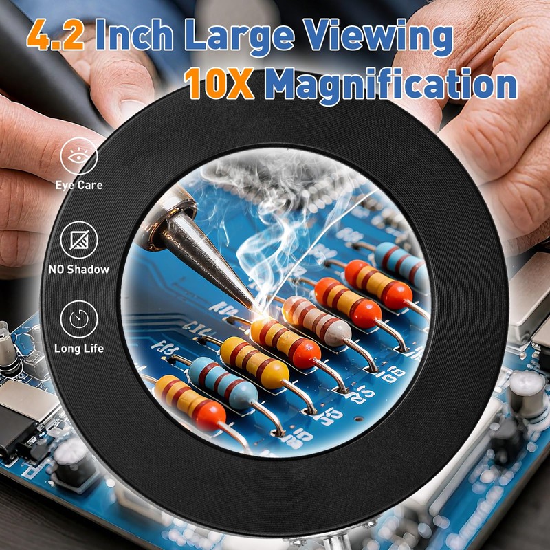 HITTI 10X Magnifying Glass with Light, 1,800 Lumens Stepless Dimmable,