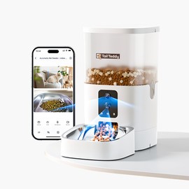 TailTeddy Automatic Cat Feeder with Camera (6L), Pet Feeder Automatic with WiFi, App & Two-Way Audio, Timed Cat Feeder Upto 6 Meals/Day, Dry Food Dispenser, Stainless Steel Bowl & Battery Backup