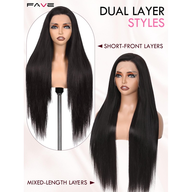 FAVE 13x4 Dark Brown Lace Front Wigs 30 Inches Long