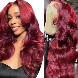 Valiilo 13x4 Lace Front Wigs Human Hair 99j Burgundy Body Wave Lace Front Wig Human Hair Pre Plucked Glueless Burgundy Wine Red Colored Wig for Women 32 Inch