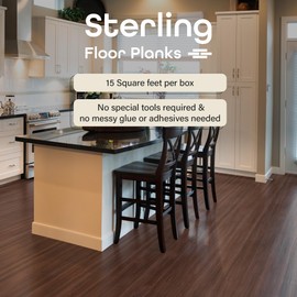 Sterling Vinyl Plank Flooring 1.2mm, 10 Planks - 6" x 36", Hickory - No Adhesive Needed, Embossed DIY Flooring - Natural Wood Grain Feel for Kitchen, Dining Room, & Bedrooms by Achim Home Décor