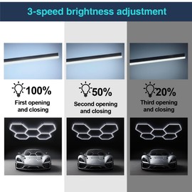 Dimmable Hexagon Garage Lights: 20% 50% 100% Dimmable LED Gerage Hexagon Lights 21000lm Super Bright Car Detailing Ceiling LED Shop Light for Warehouse Workshop Gym Basement Car Care Wash Room