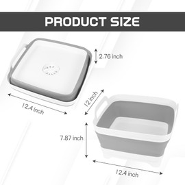 Hovom Collapsible Dish Basin with Drain Plug, 8.5L 2.2 Gallon Foldable Wash Basin, RV Portable Camping Sink, Outdoor Multiuse Space Saving Wash Bin for Baby Bottle, Kitchen Storage Tray (Gray)
