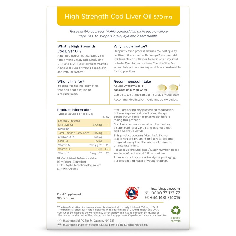 Healthspan Cod Liver Oil 570mg | Support Your Brain, Heart,
